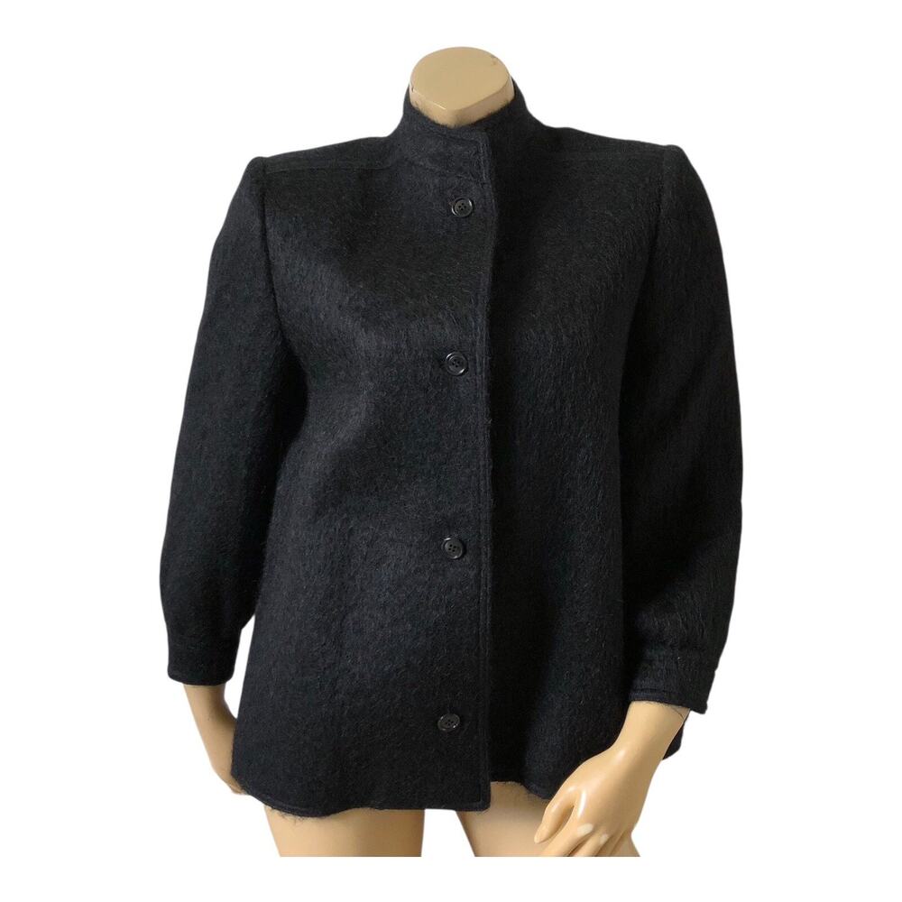 Vintage Neiman Marcus Ernst Strauss Black Wool Coat Womens 6 Tailored Made USA